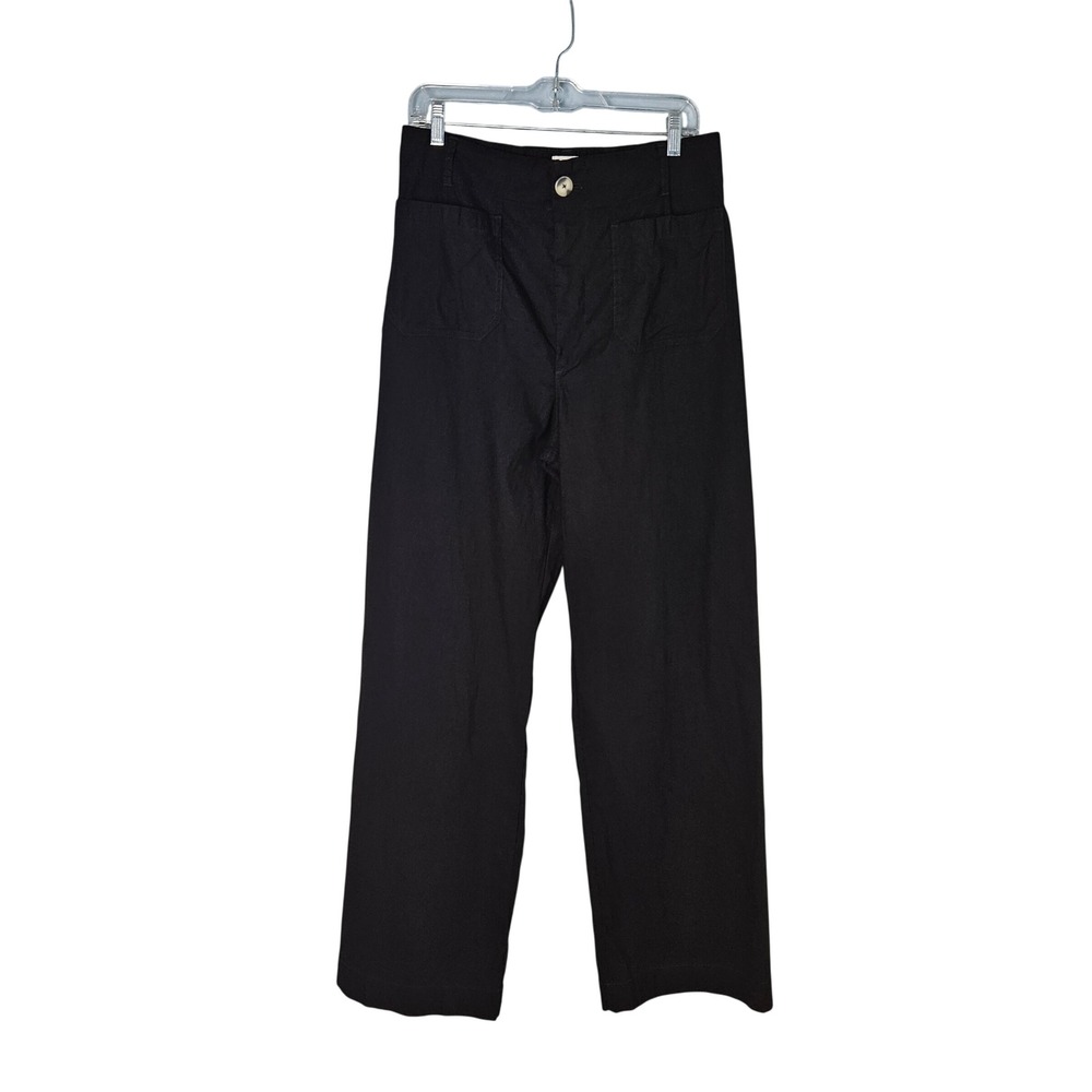 Maeve The Colette Black Wide Leg High Rise Linen Blend Stretchy Pant Womens 32T